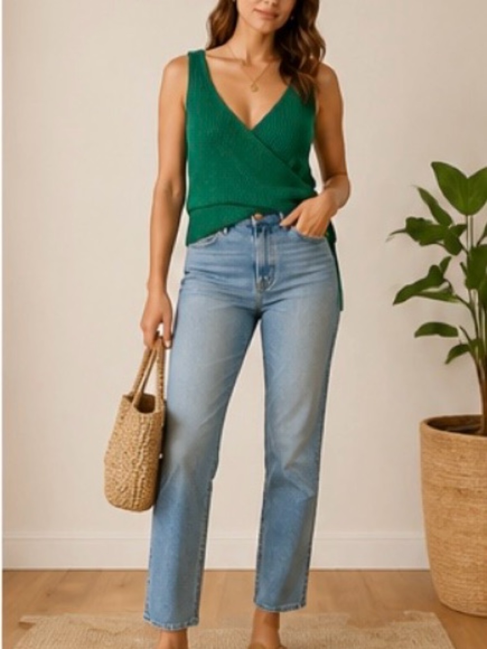 Vince Green Cotton Wrap Knit Tank Top Size Large